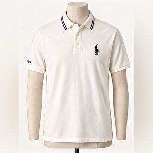 Polo Ralph Lauren Men’s White Polo Shirt Navy Trim Size L/G Short Sleeve